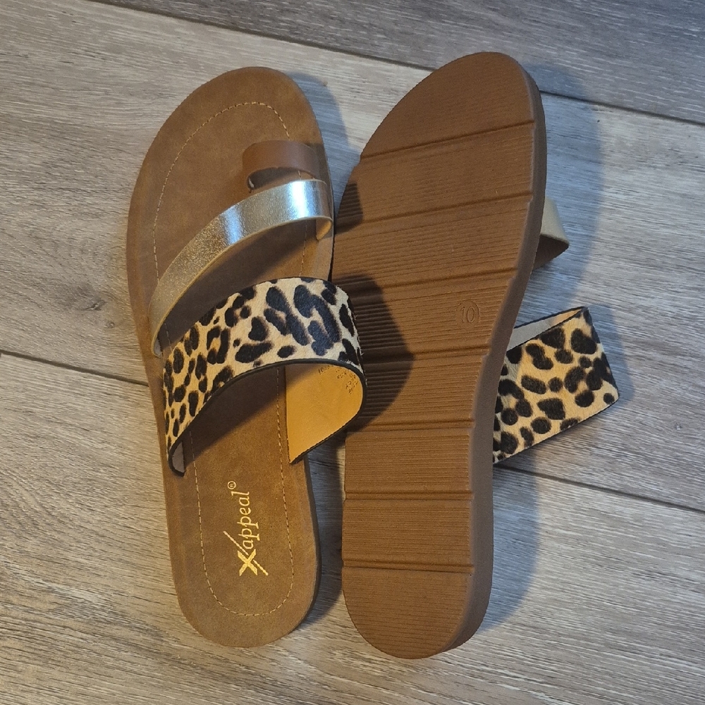 Xappeal Brown and Leopard Sandals with Silver Strap